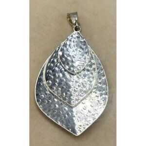 Tri Leaf Pendant Necklace Silver Tone - Hammered Design